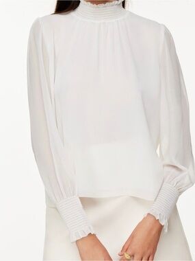 Babaton Cream High-Neck Smocked Blouse